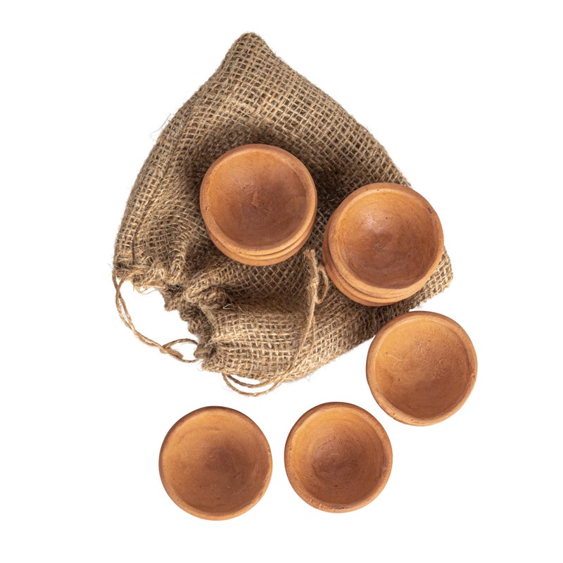 Creative Co-Op Terracotta Bowl in Jute Bag, Set of 12 - Image 1